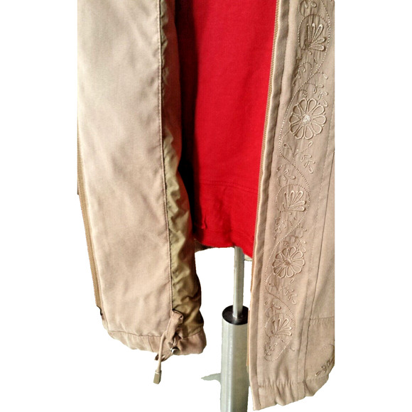 London Fog All Weather Suede Brown Embroidered Jacket Drawstring Zipper Med - Picture 12 of 12